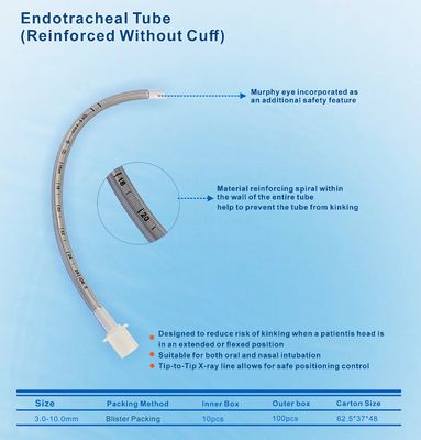 Peralatan Medis Lateks Lateks Bebas PVC Bertulang PVC Cuffed / Uncuffed 2.0-10.0mm Penggunaan Pediatrik Endotrakeal